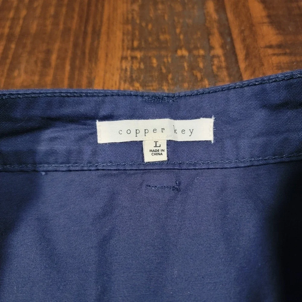 Copper Key Mini Skirt Women's Large Navy‎ Blue Button Front Casual Cotton Summer